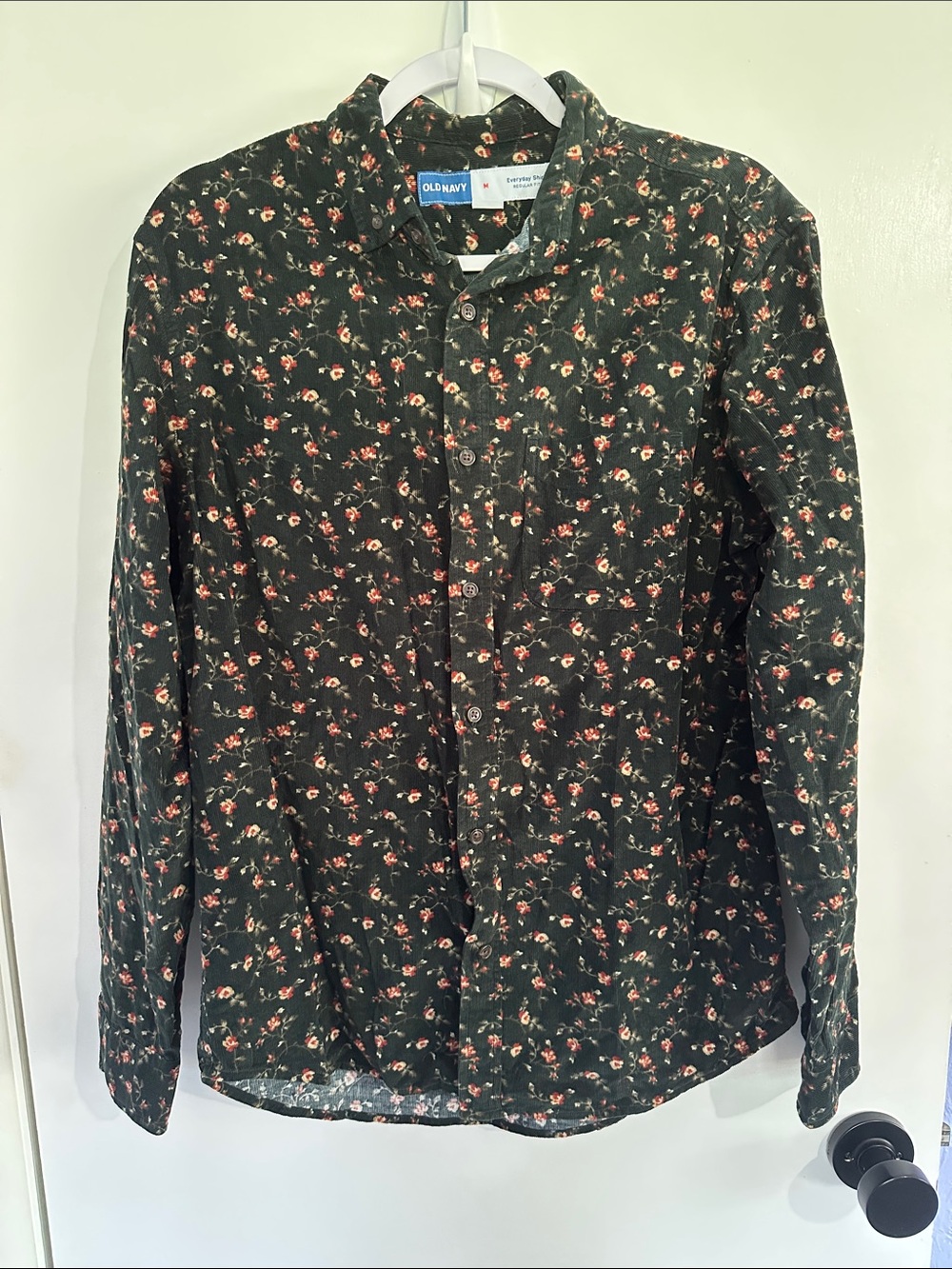 Old Navy Green Print Corduroy Button Down Regular Fit Everyday Shirt Size M